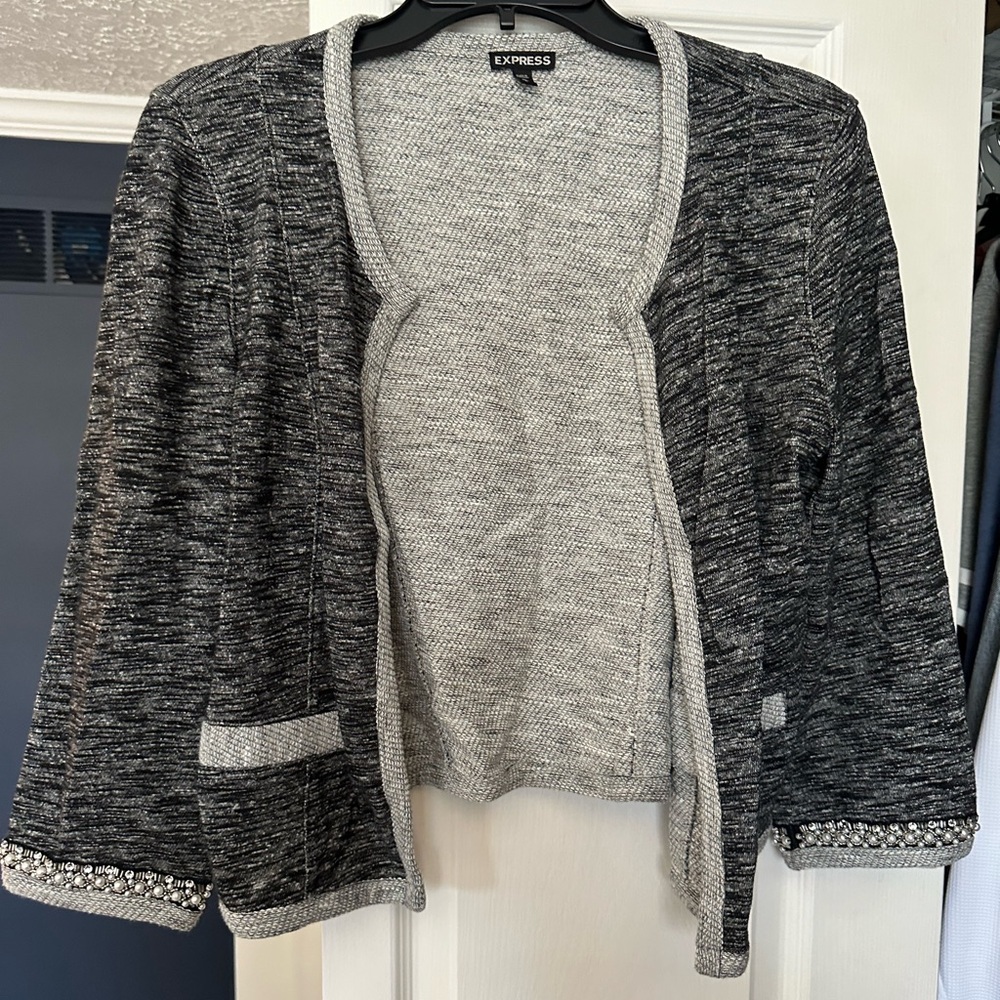 Express gray cardigan with pearls